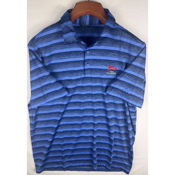 Adidas Men's Size Medium Performance Golf Polo Shirt LACC US Open Striped Blue - Picture 4 of 7